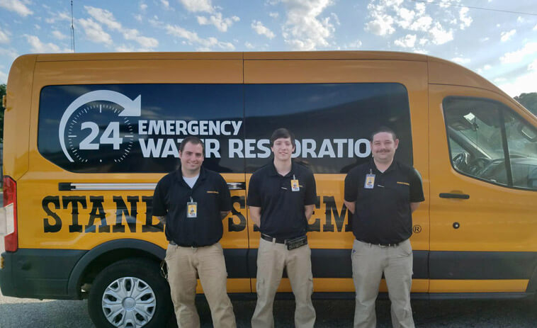 Cordova Tn Cleaning Services Stanley Steemer Iicrc Certified Water Mitigation Team In Cordova Tennessee Standing Front Of A Damage