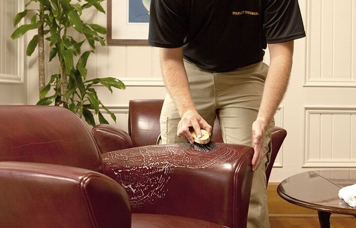 Furniture Cleaning Stanley Steemer Stanley Steemer Technician Cleaning A Brown Leather Chair